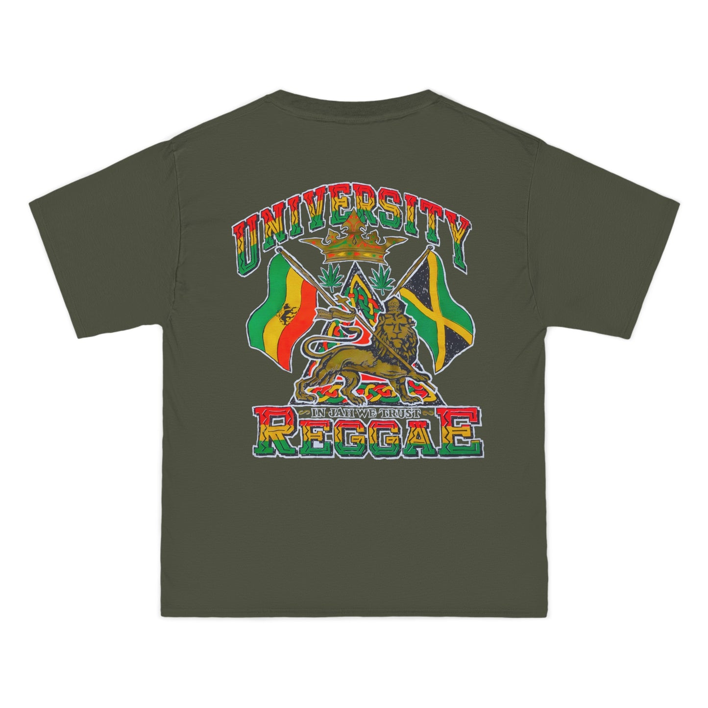 Jawaiian Strength University Reggae In Jah We Trust Vintage Design 90s New Print Beefy-T® Short-Sleeve T-Shirt