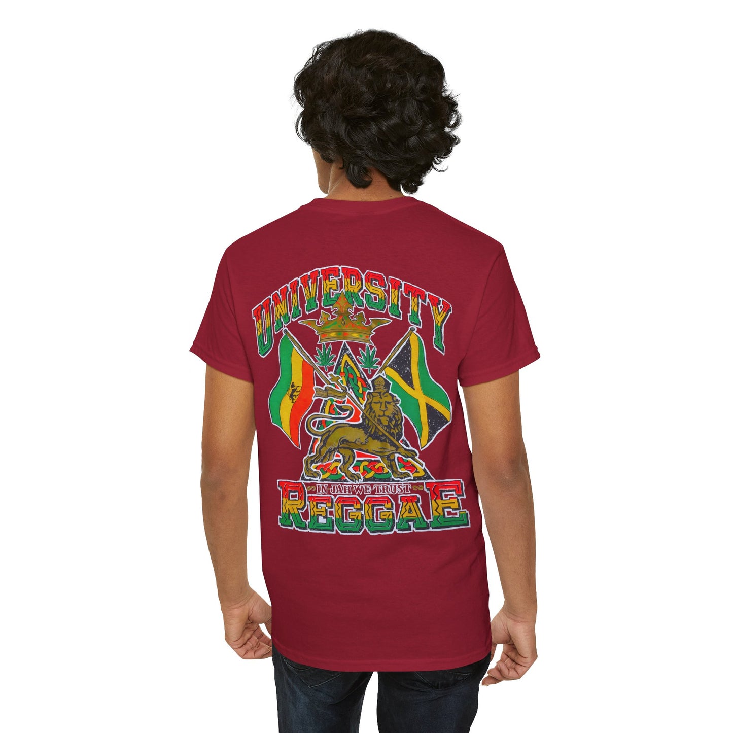 Jawaiian Strength University Reggae In Jah We Trust Vintage Design 90s New Print Unisex Heavy Cotton Tee