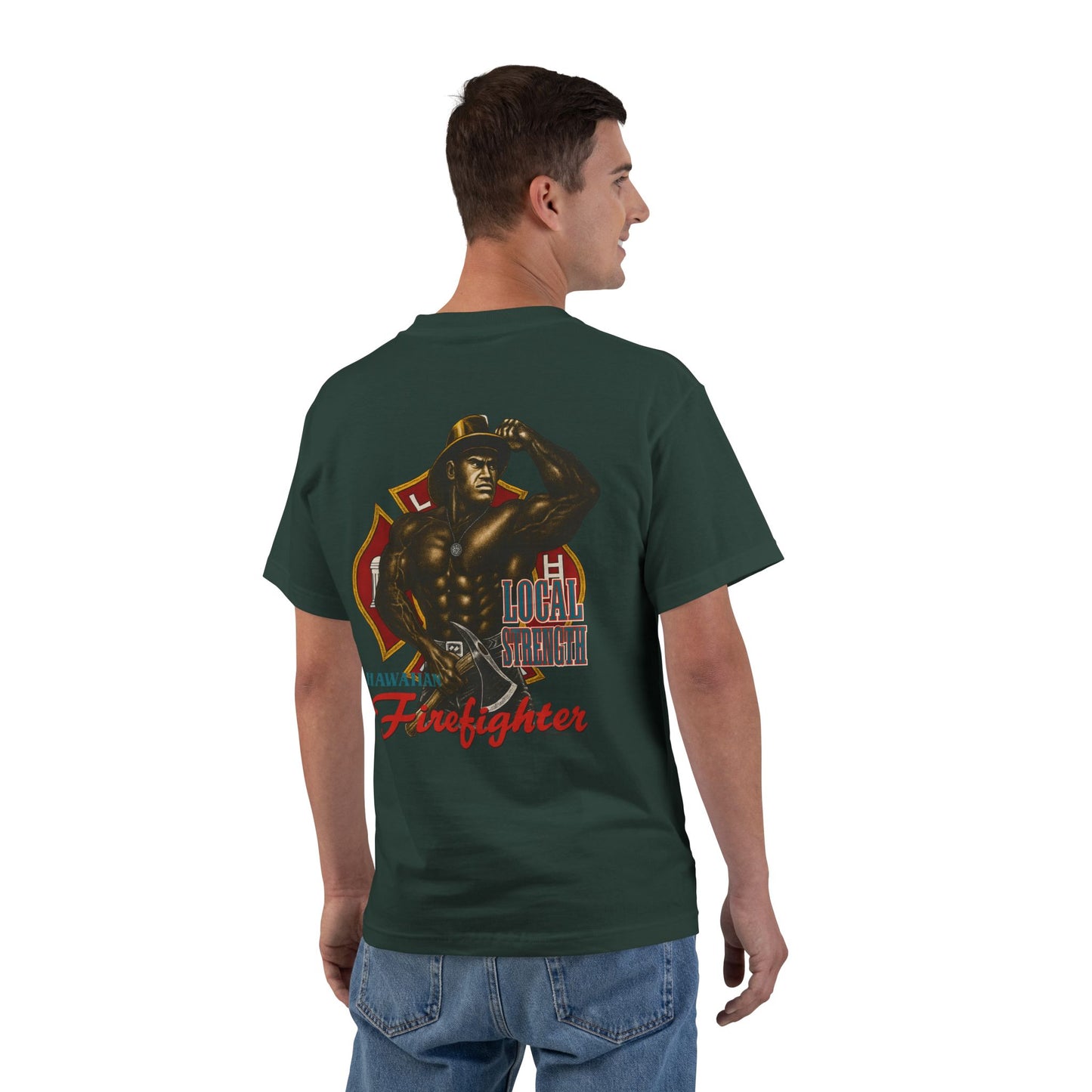 Hawaiian Strength Hawaiian Firefighter Local Strength Vintage 90s Design New Print Beefy-T®  Short-Sleeve T-Shirt