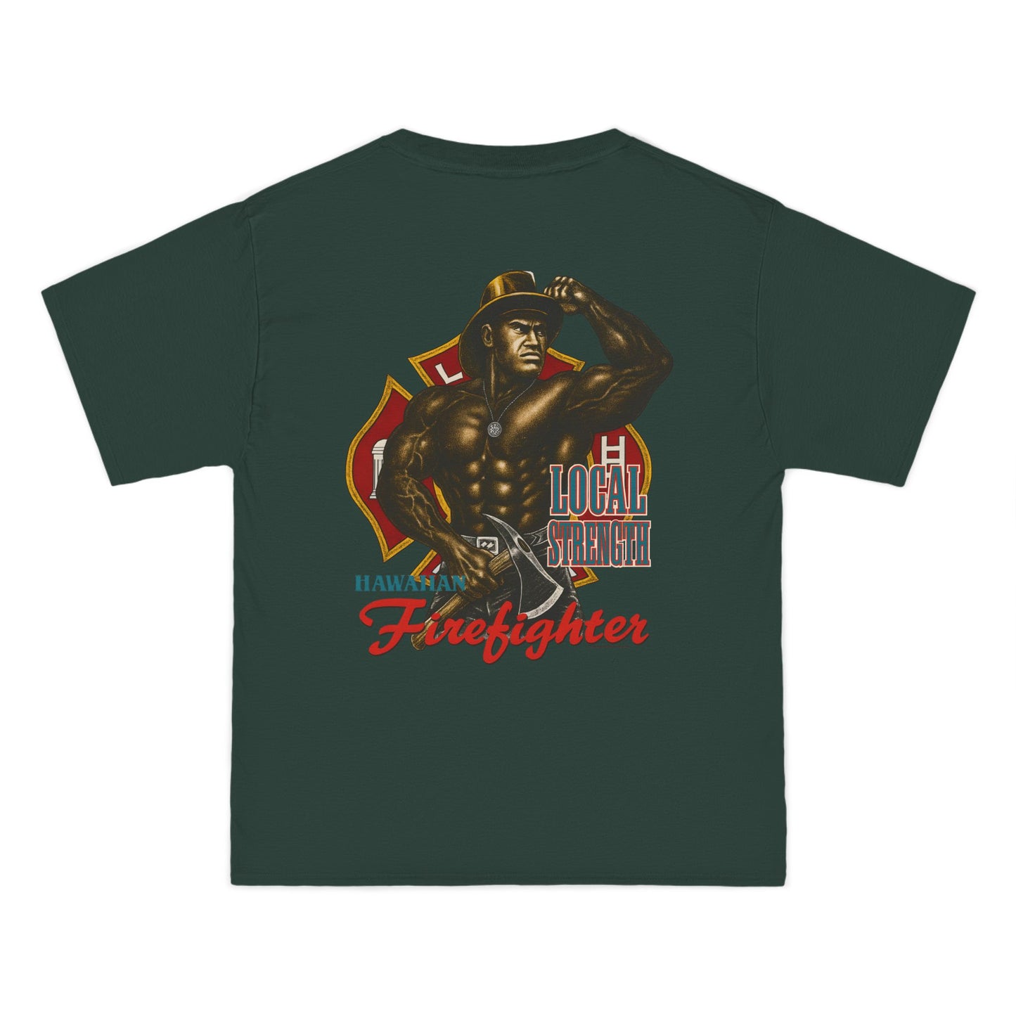 Hawaiian Strength Hawaiian Firefighter Local Strength Vintage 90s Design New Print Beefy-T®  Short-Sleeve T-Shirt
