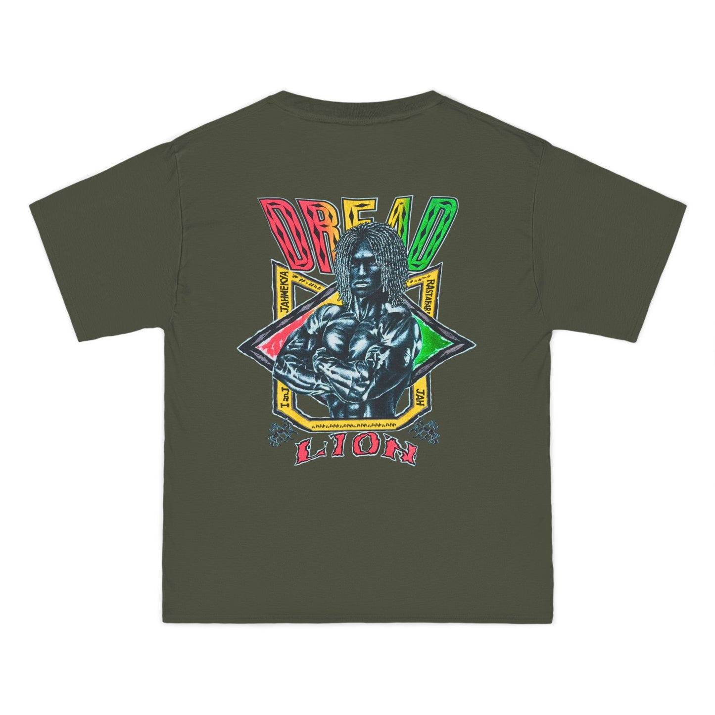 Jawaiian Strength Dread Lion Vintage 90s Design New Print Beefy-T®  Short-Sleeve T-Shirt