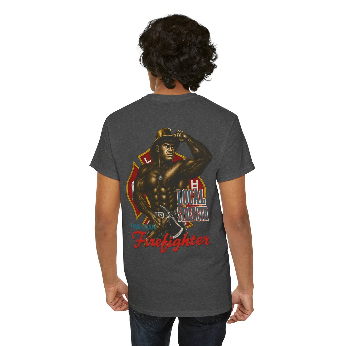 Hawaiian Strength Hawaiian Firefighter Local Strength Vintage 90s Design New Print Unisex Heavy Cotton Tee