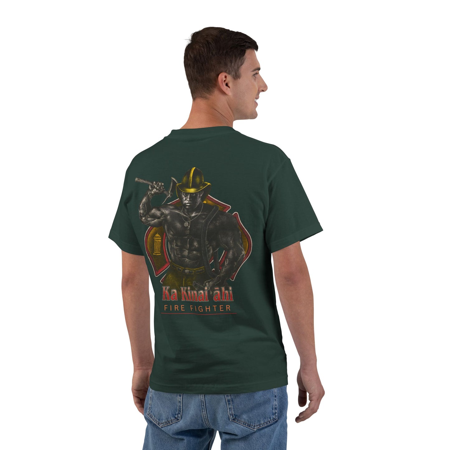 Hawaiian Strength Fire Fighter Ka Kainai ahi Vintage Design 90s New Print Beefy-T®  Short-Sleeve T-Shirt