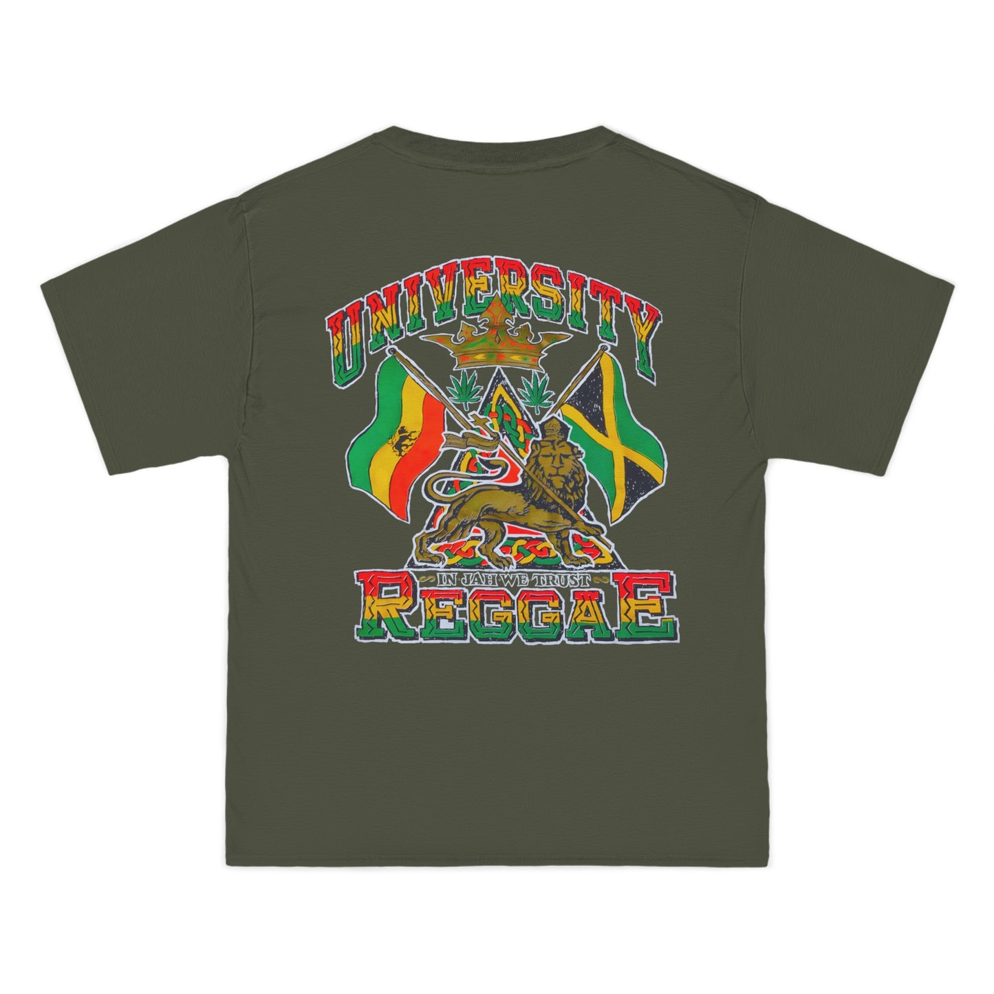 Jawaiian Strength University Reggae In Jah We Trust Vintage Design 90s New Print Beefy-T®  Short-Sleeve T-Shirt