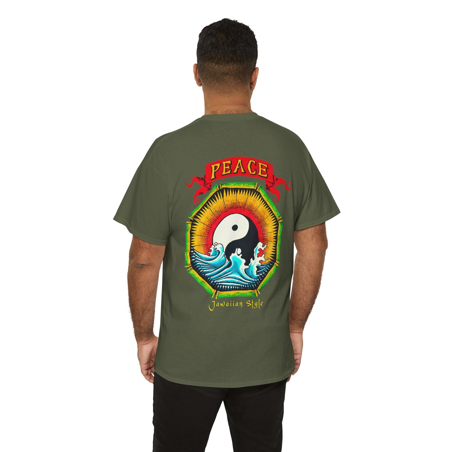 Jawaiian Strength Peace Jawaiian Style Vintage Design 90s New Print Unisex Heavy Cotton Tee